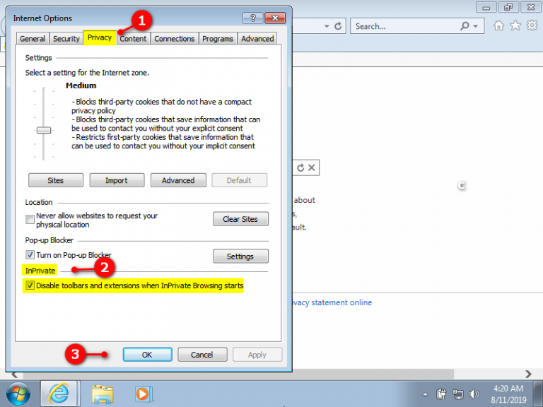 Enable/Disable Toolbars And Extensions In InPrivate Browsing In Windows ...