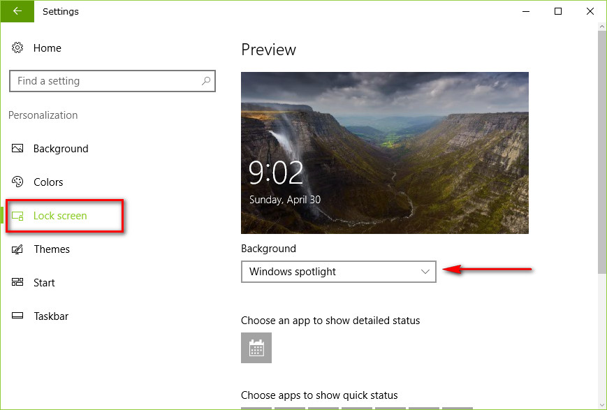 lock screen not changing windows 10