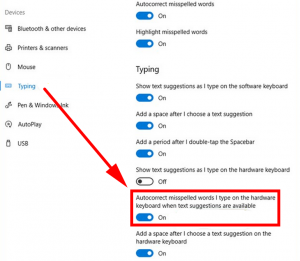 Turn On/Off Autocorrect for Hardware Keyboard in Windows 10