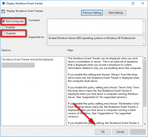 Enable/Disable Shutdown Event Tracker in Windows 10