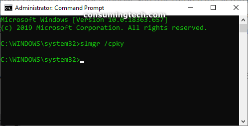 Command Prompt: slmgr /cpky