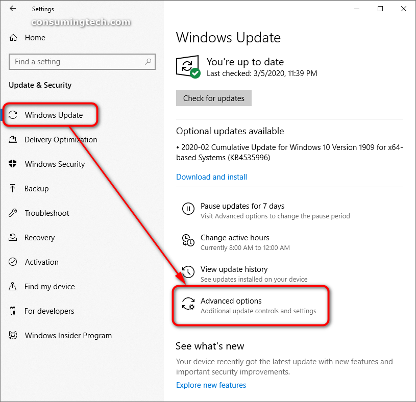 Update and Security: Windows Update