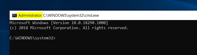 Windows 10: Command Prompt Admin window