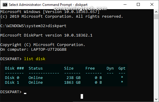 Command Prompt: List disk