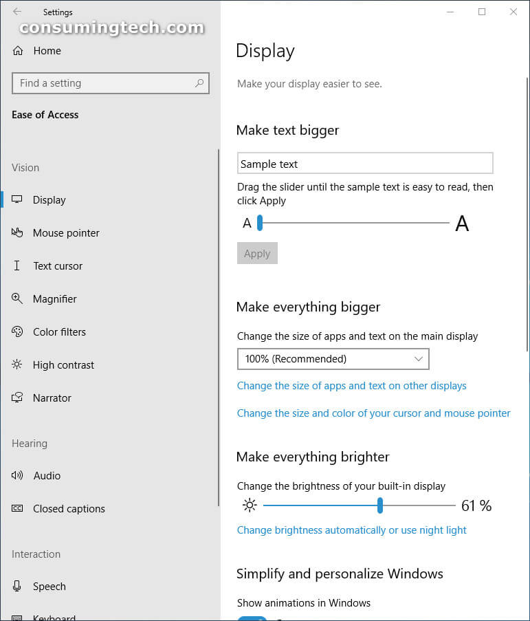 Windows 10 Settings: Ease of Access