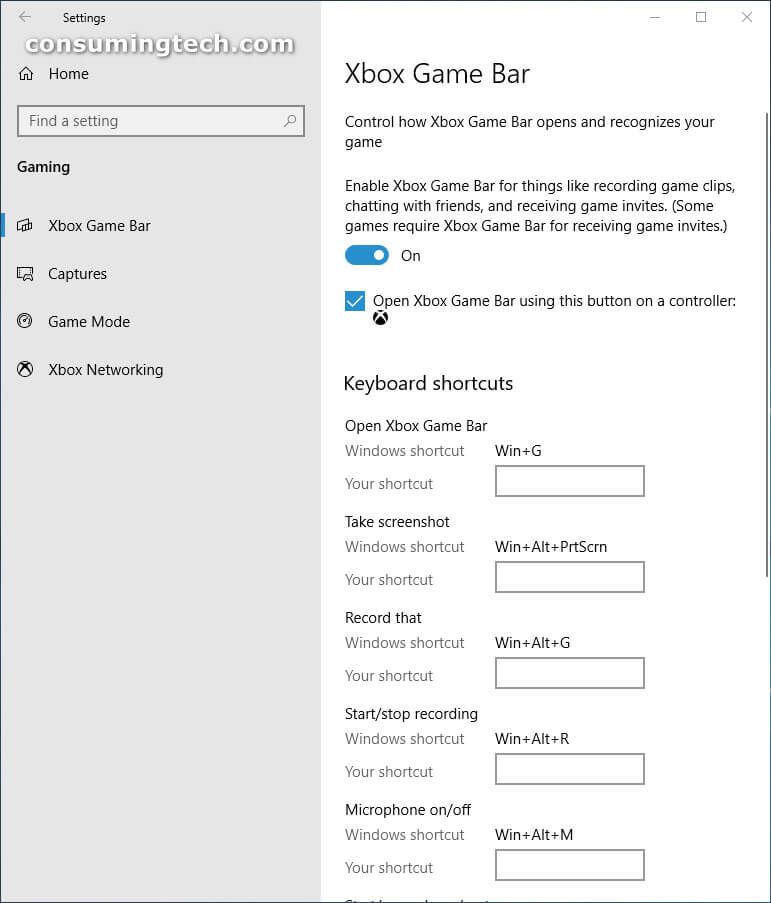 Windows 10 Settings: Gaming