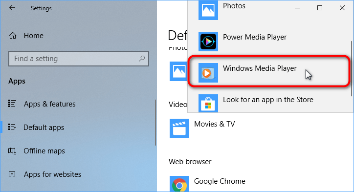 windows media player default