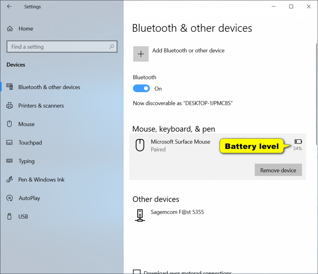bluetooth battery status windows 10