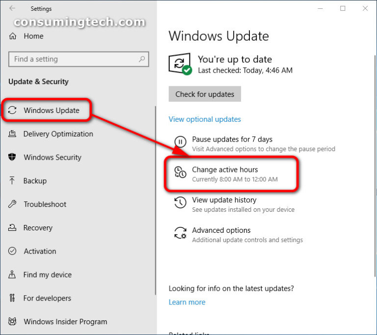 Change Active Hours for Windows Update in Windows 10