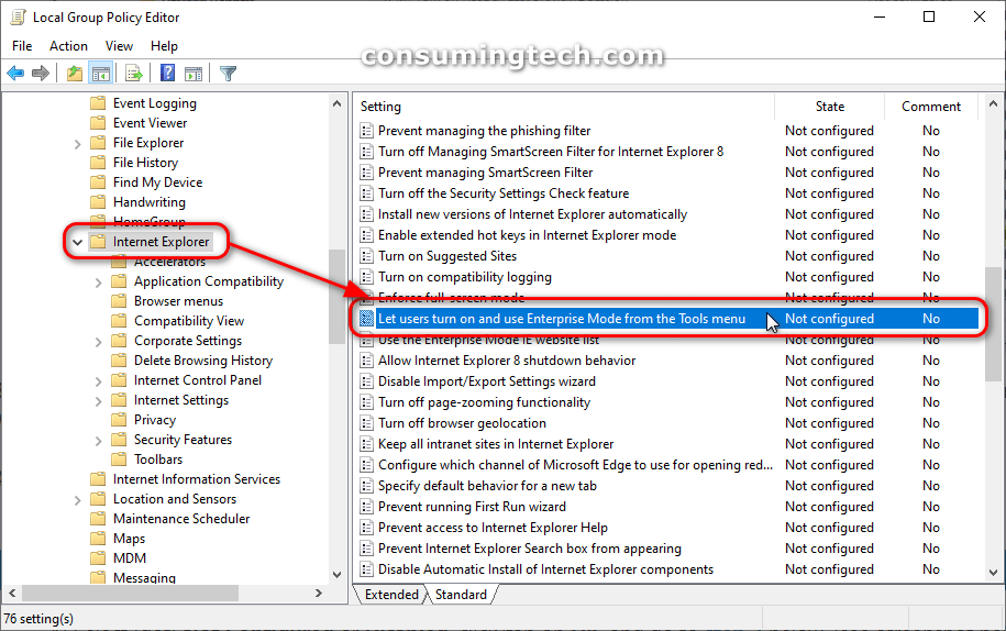 Group Policy: Let users turn on and use Enterprise Mode from Tools menu