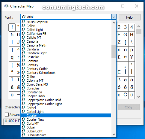 microsoft sans serif character map