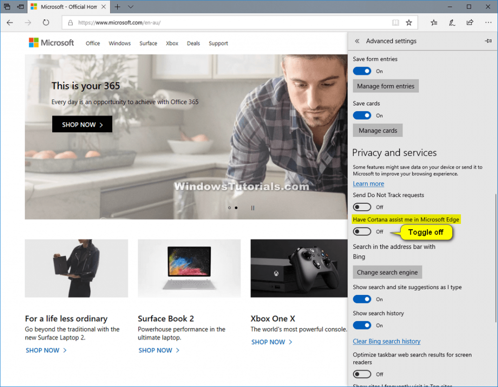How to Turn On/Off Cortana Assist in Microsoft Edge in Windows 10
