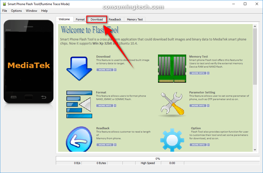 SP Flash Tool Download tab