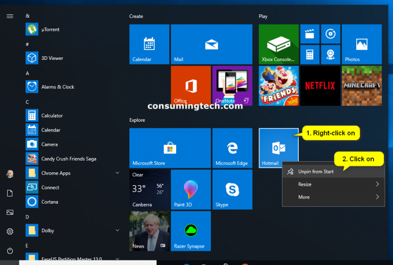 How to Pin Your Email Account to Start Menu in Windows 10 | ConsumingTech