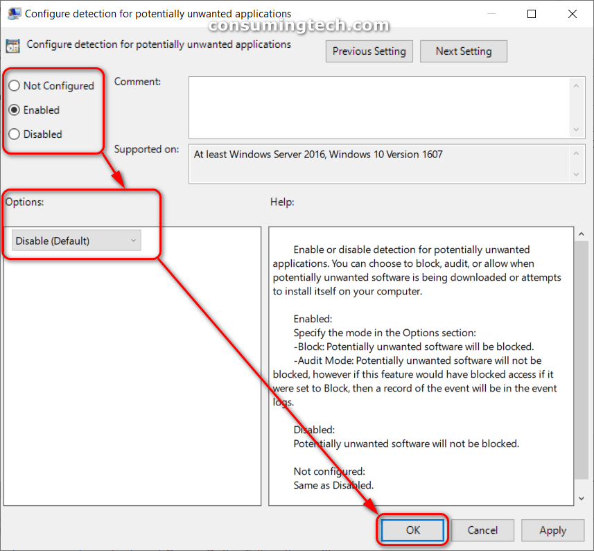 Configure detection for potentially unwanted applications policy settings