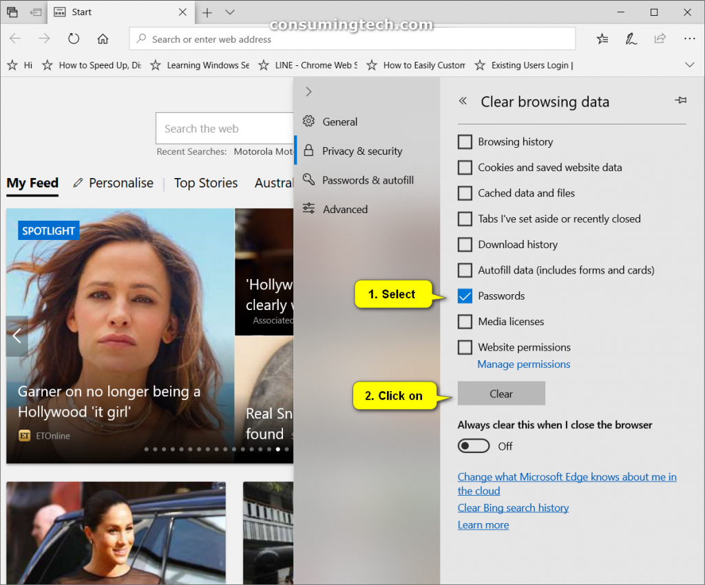 How to Delete/Change Saved Passwords in Microsoft Edge in