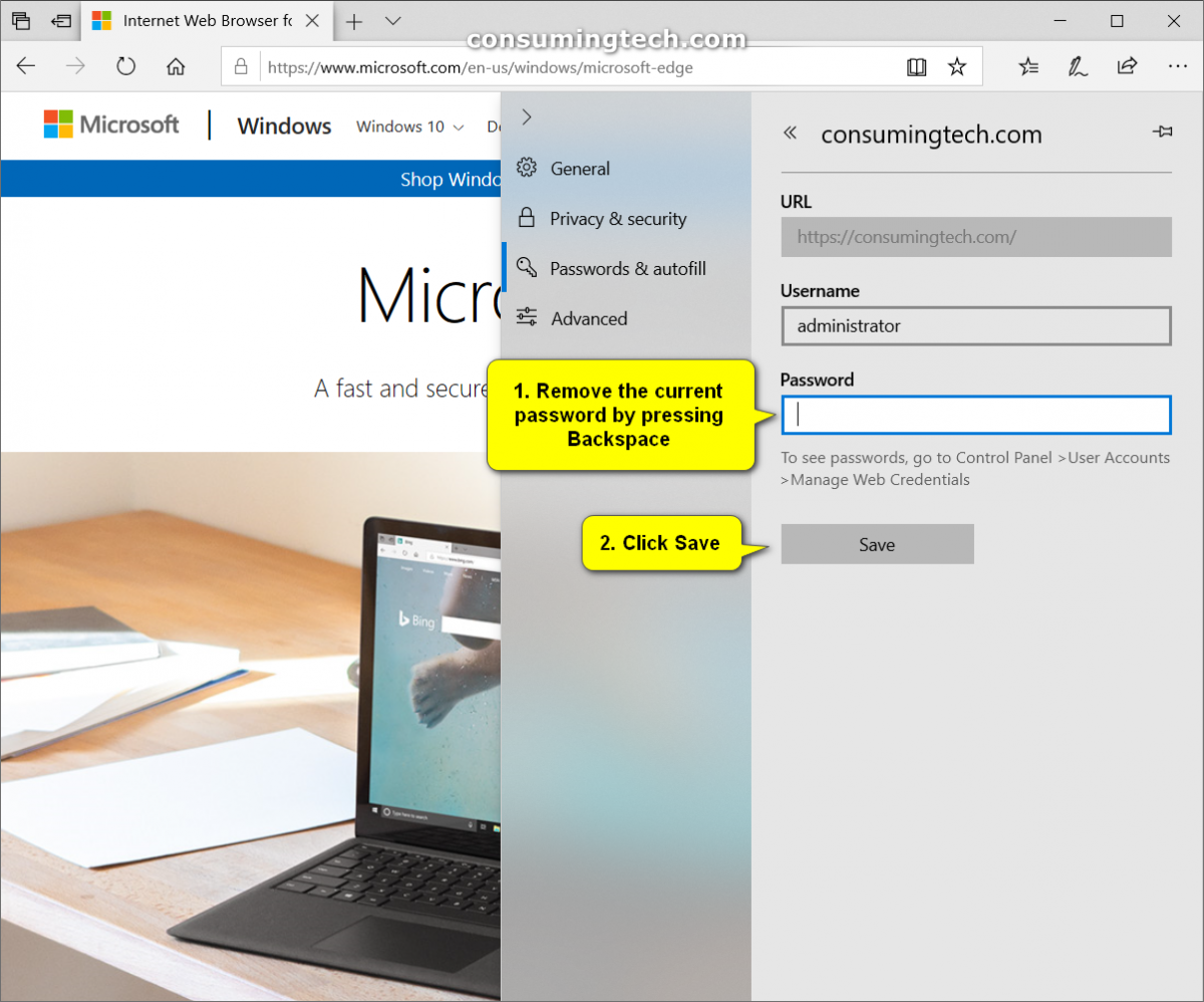 How To Delete/Change Saved Passwords In Microsoft Edge In Windows 10