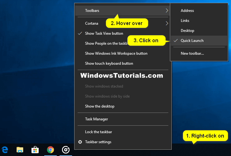 How To Addremove Quick Launch Toolbar In Windows 10 Tutorial