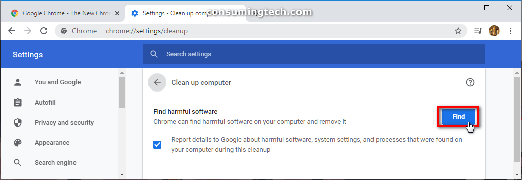 Google Chrome: Find harmful software