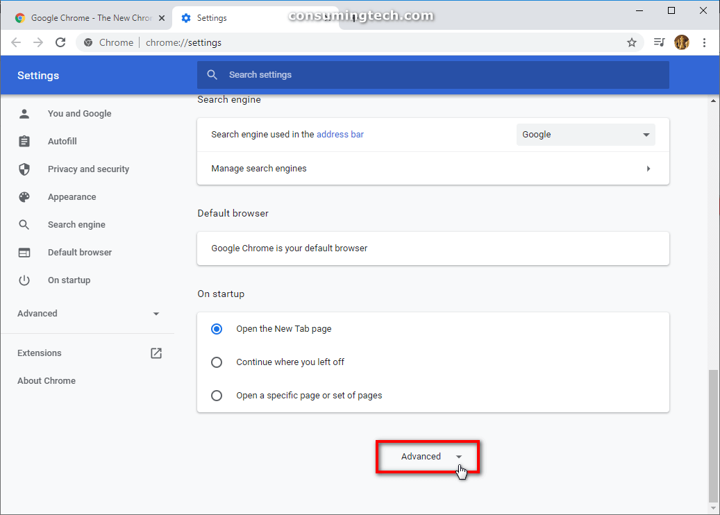 Google Chrome: Advanced settings
