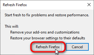 Refresh Firefox dialog