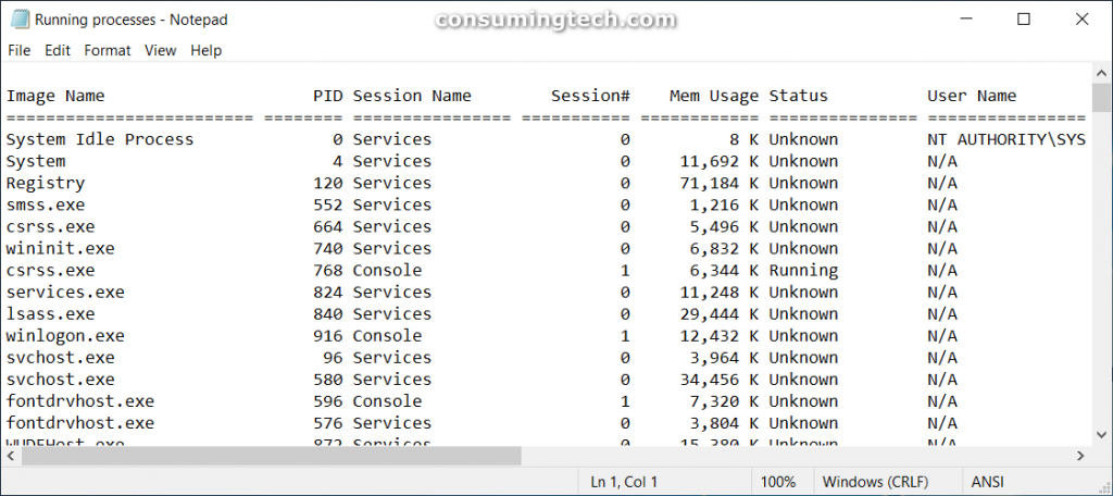 Save List of Running Processes in Task Manager to File in Windows ...