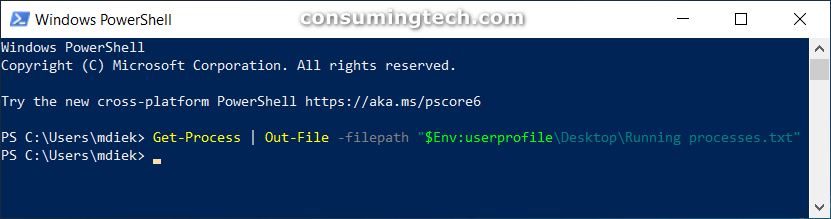 Running processes saved to Windows PowerShell