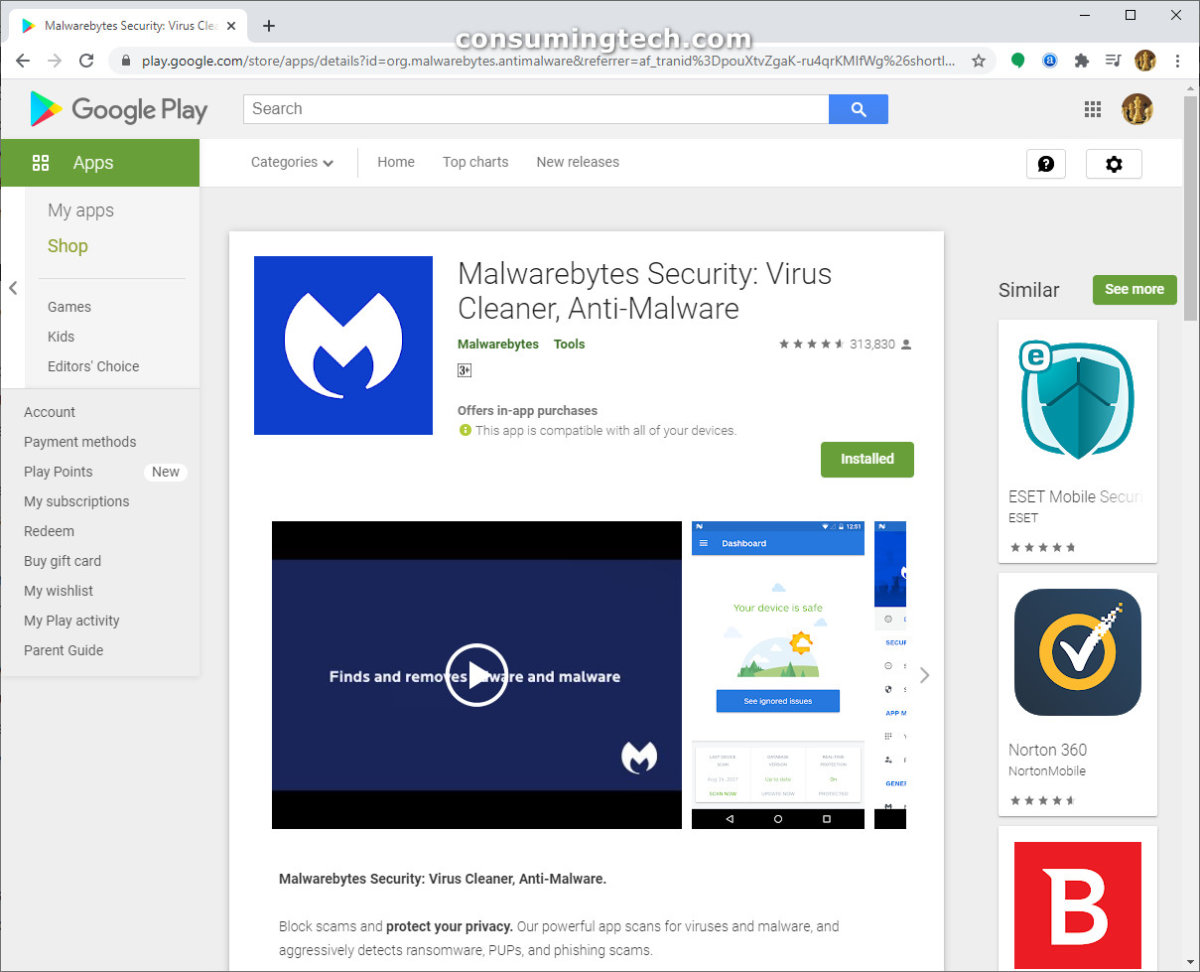 cant update malwarebytes for android