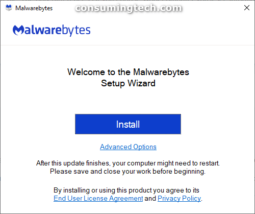 Malwarebytes: Welcome to the Malwarebytes setup wizard