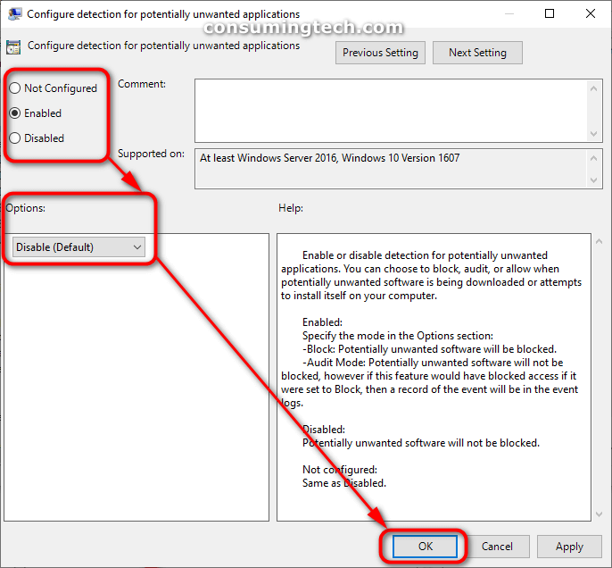 Configure detection for potentially unwanted applications policy settings