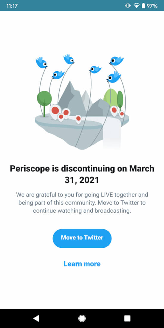 Periscope is discontinuing on March 31 message