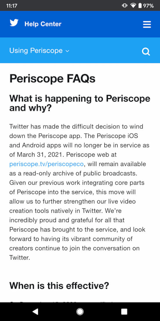 Periscope FAQ via Twitter