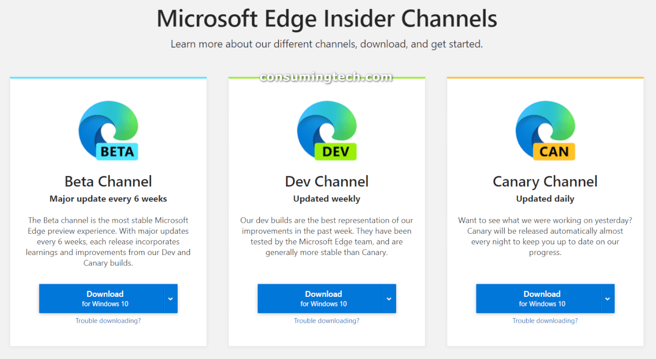 Microsoft Edge Insider channels 
