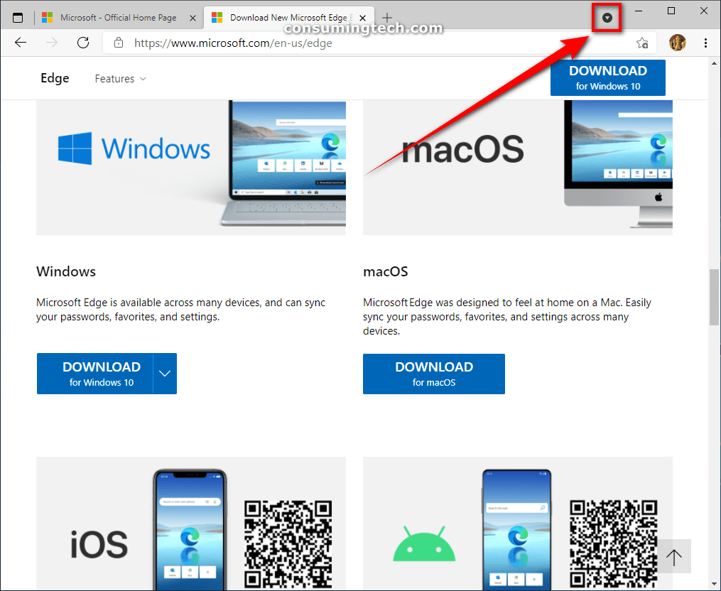 microsoft edge download tab