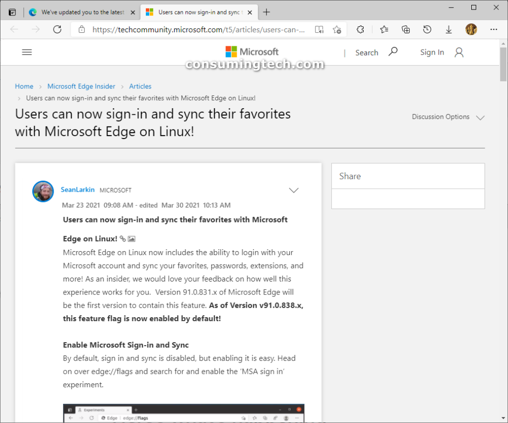 microsoft edge linux sign in