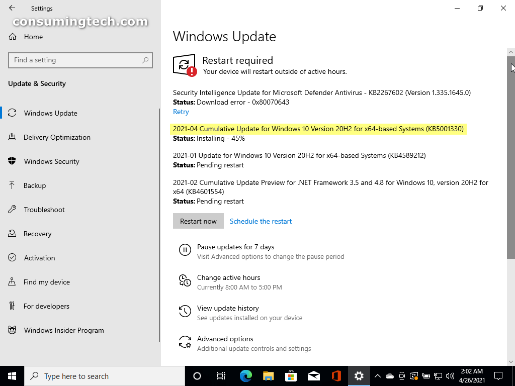 Windows 10 KB5001330