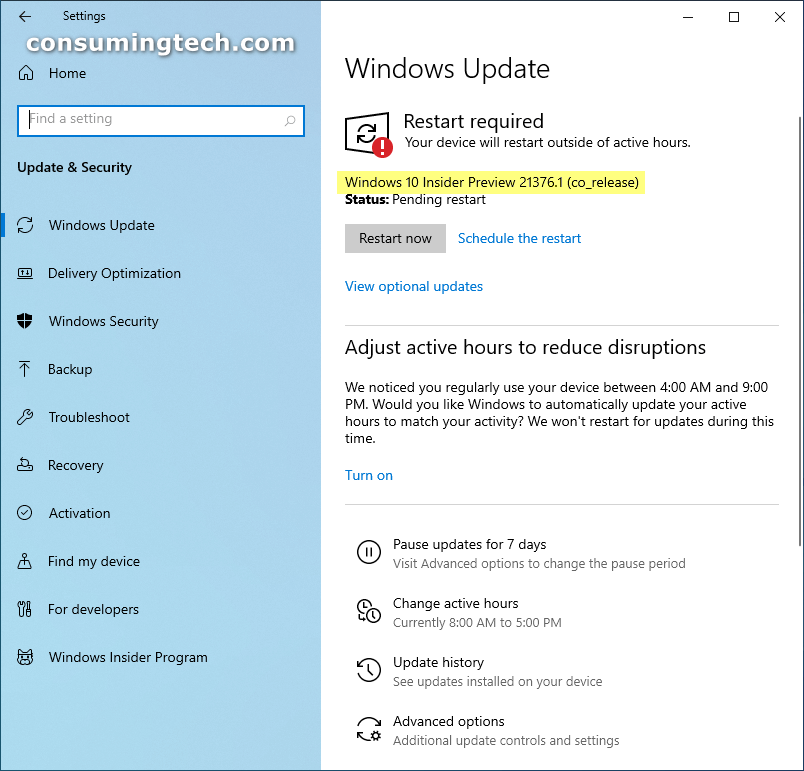 Windows 10 Insider Preview Build 21376