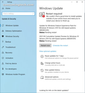 2021 cumulative update preview for windows 10 version 21h1