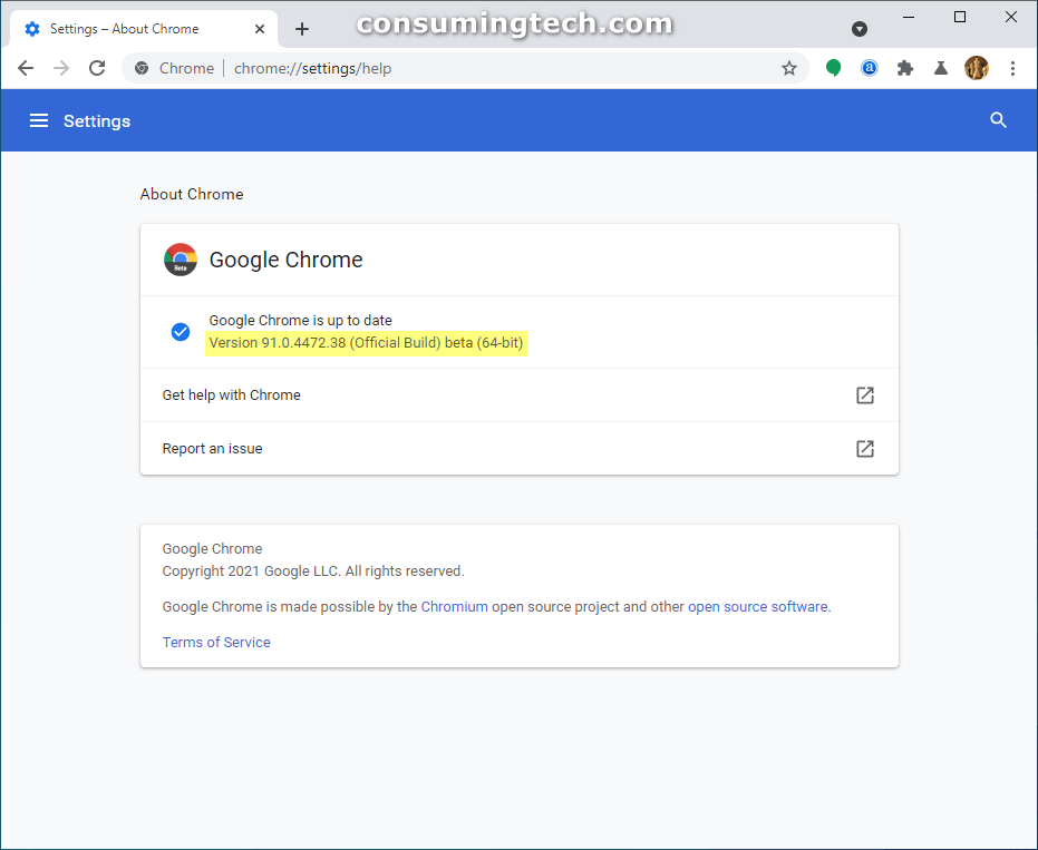 Google Chrome Beta 91.0.4472.38