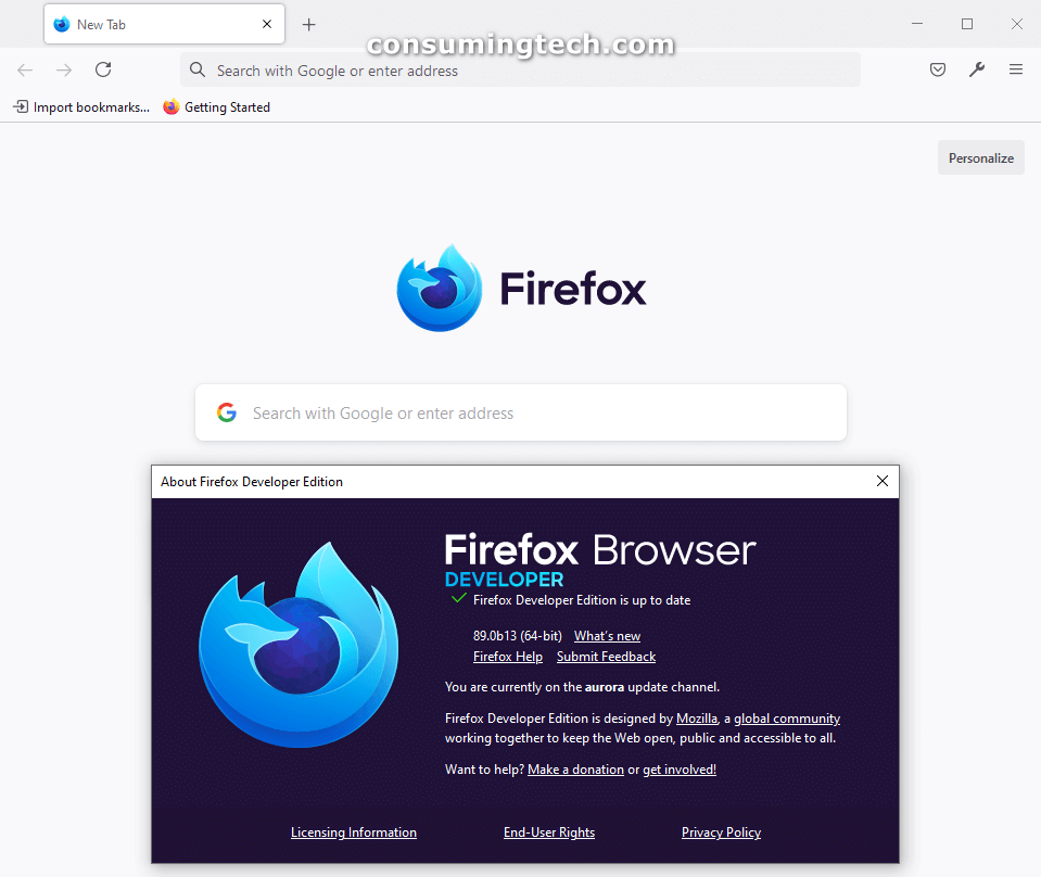 Firefox 89.0b13