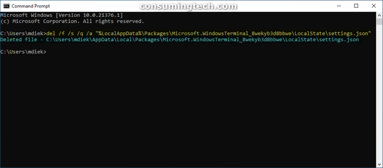 Reset Windows Terminal Settings to Default in Windows 10