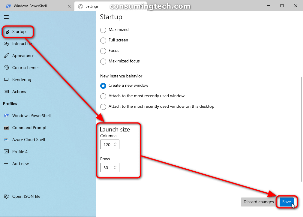 change default window size windows 10