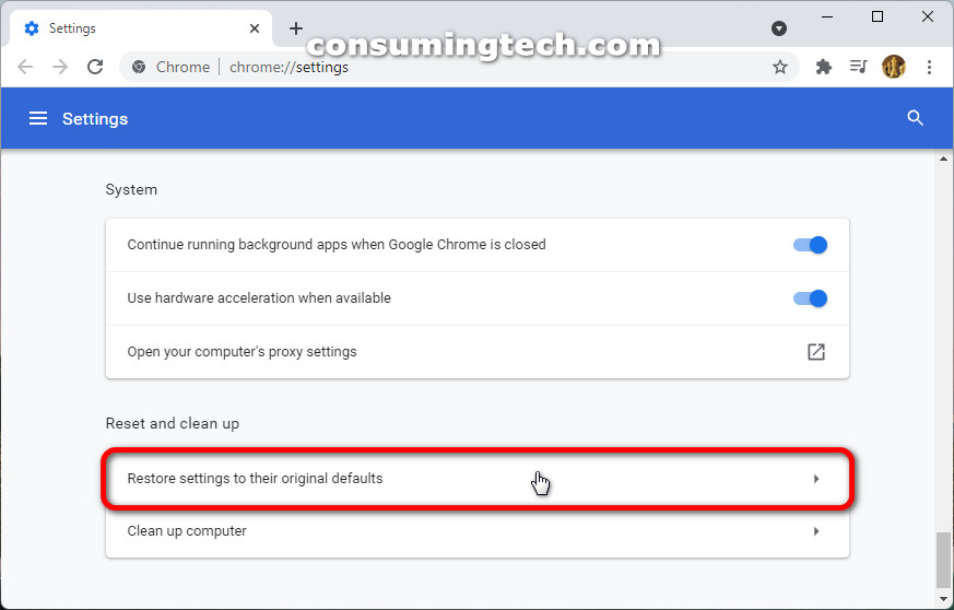 Google Chrome 94: Restore settings and their original defaults