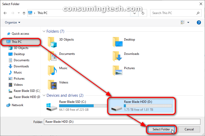 Custom Scan: Select folder, Razer Blade HDD