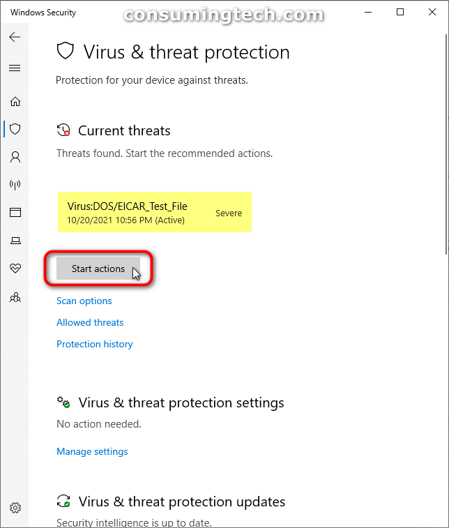 Windows Security: Start actions
