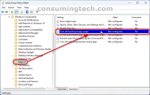 Windows 11: Local Group Policy Editor > Edge UI > Turn off tracking app usage