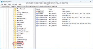 Windows 11: Registry Editor > Taskband