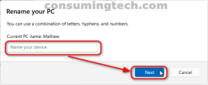 Windows 11: Rename your PC dialog