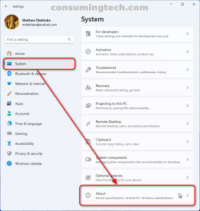 Windows 11: Settings > System > About