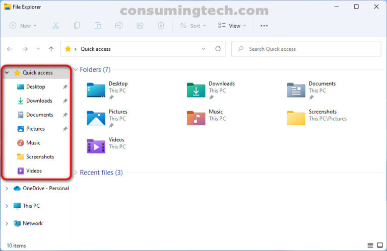 Add/Remove Quick Access in Navigation Pane of File Explorer in Windows 11